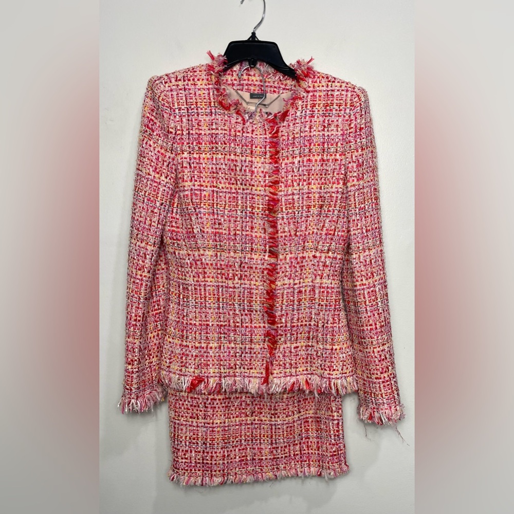 Alexander McQueen Frayed ArtisanTweed Jacket & Matching Skirt Sz 42